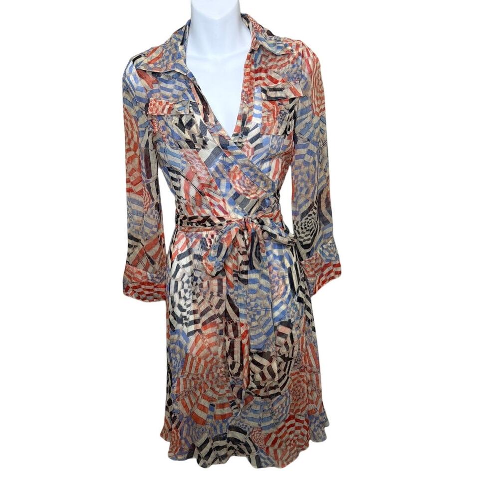 Diane von Furstenberg Silk Wrap Dress DVF Geometric Abstract Art Deco Size 2